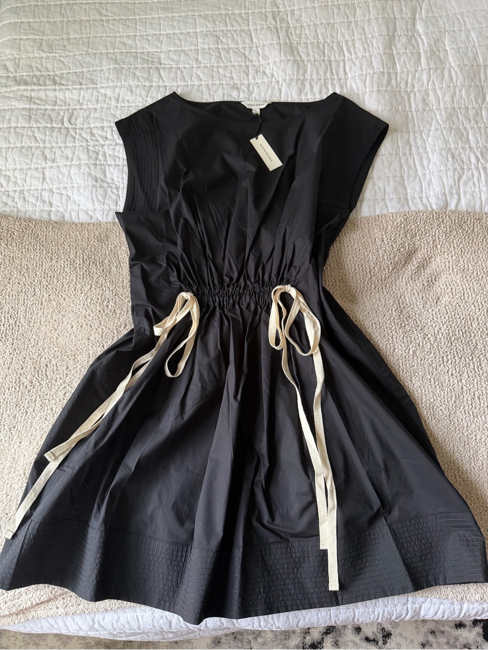 Banana Republic Black Midi Dress with Contrast Cream Ties